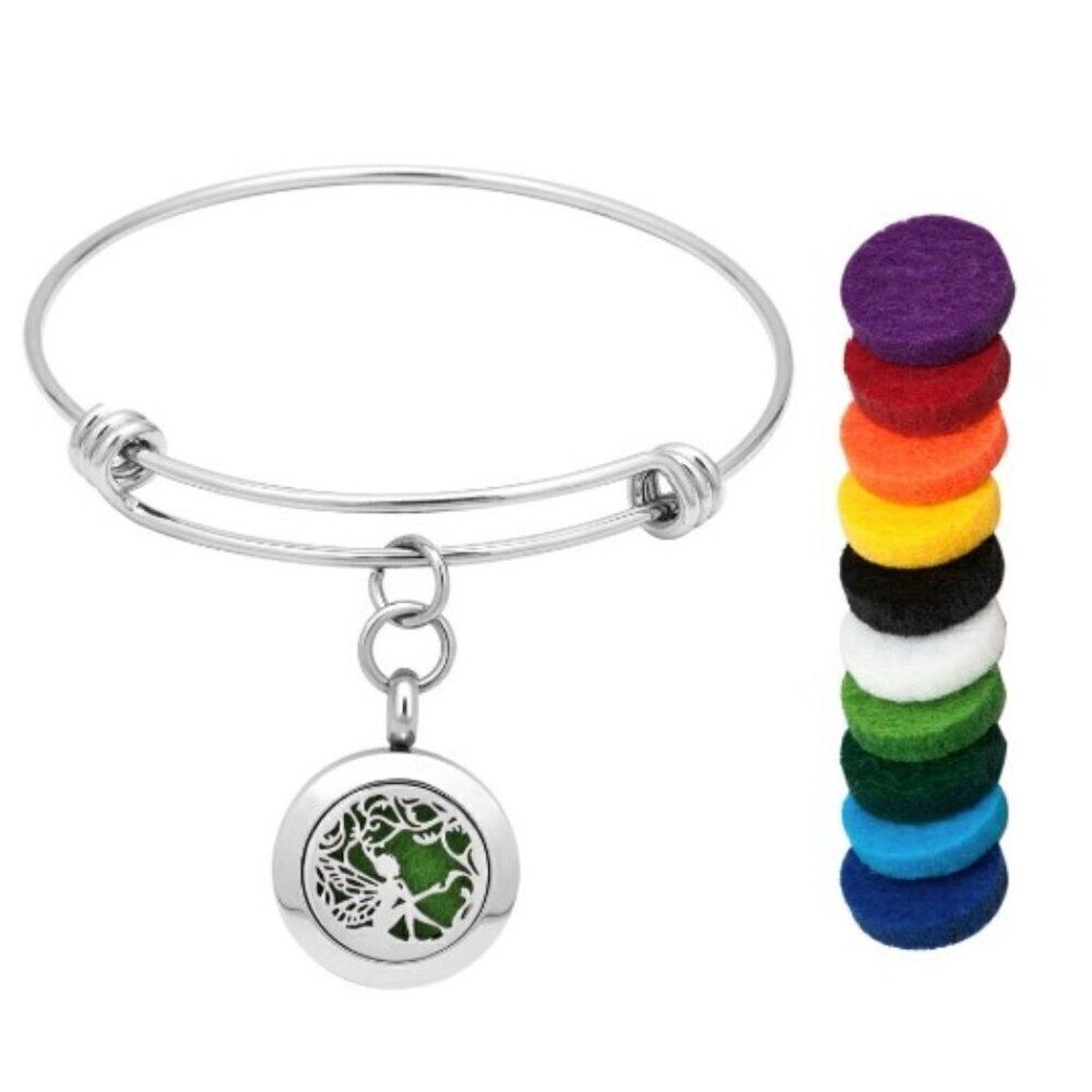 Fairy Stainless Steel Aromatherapy Diffuser Bangle Bracelet With 10 Refill Pads